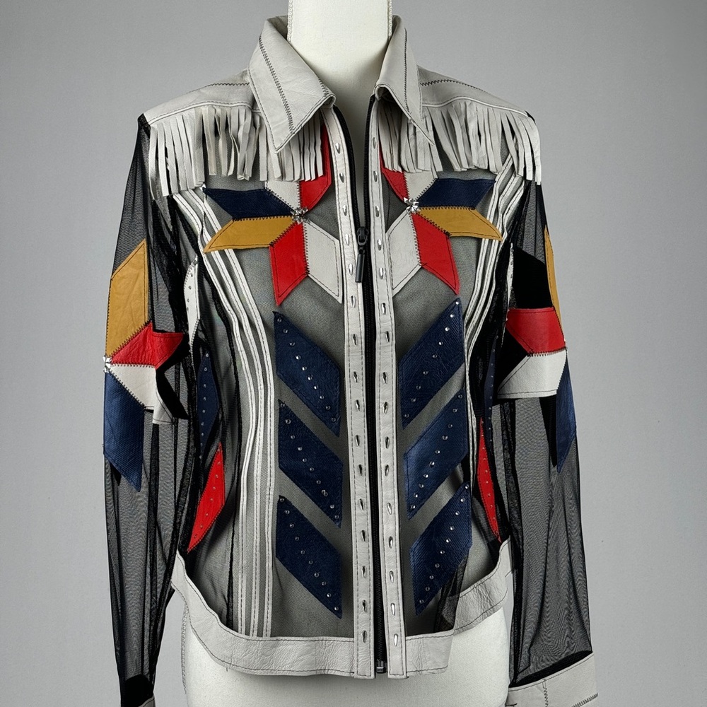 NEW Dakota West Santa Fe Leather/Mesh Jacket Hand-Stoned Design Size Small